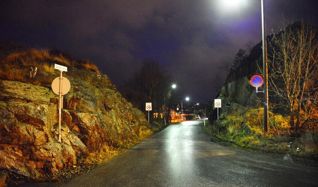 Jenta gikk langs Sandarveien da en bil kom bort til henne og hun ble dratt inn i bilen før hun ble voldtatt. Ifølge politiets beskrivelser skjedde bortføringen nesten ved bilen i bildet. Foto: Lasse Ljung / Nyhetsfoto