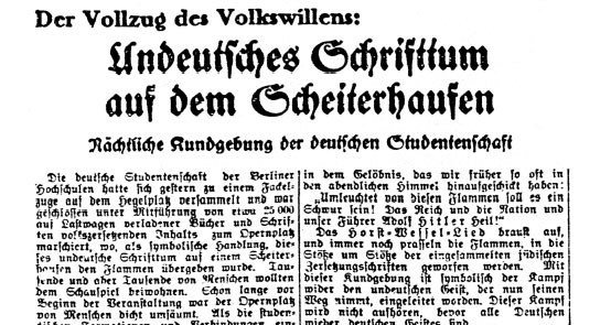 Völkischer Beobachter den 12. mai 1933. Trykk for å forstørre.