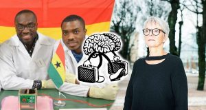 «Brain drain»: Rakettforskere fra Ghana til venstre. Anne Enger (tidligere Lahnstein) til høyre.